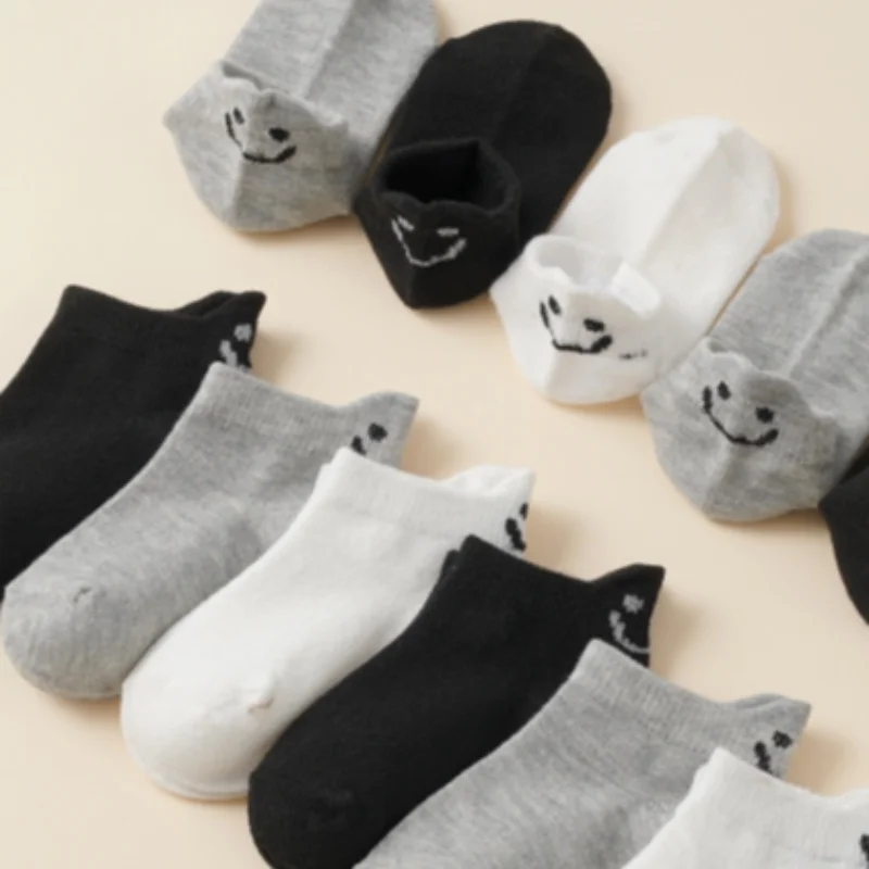 12 double summer children's socks smiling face simple thin breathable cotton socks 1-12 years old solid color boutique socks 5
