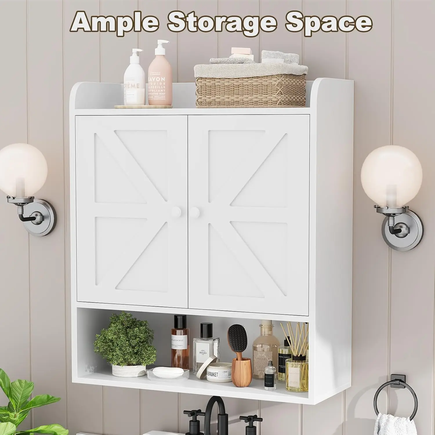 22" W x 26" H Bathroom Wall Cabinet, Farmhouse Medicine Cabinet with Adjustable Shelves and Double Barn Doors, Over The Toilet