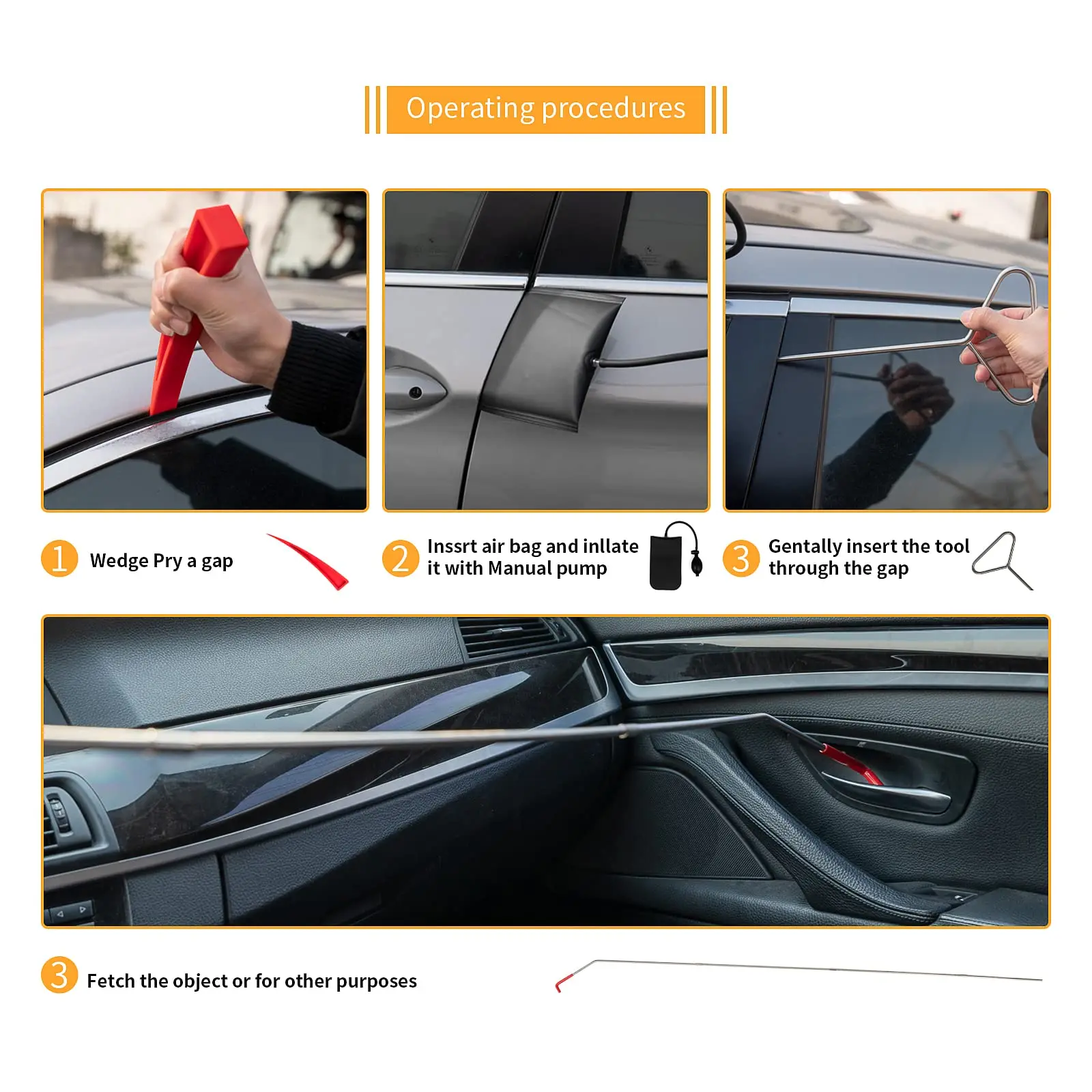 Car Door Opener Kit Professional Long Reach Tool Air Wedge Bag Pump Non  Marring Wedge with Carrying Bag for Car Truck - AliExpress