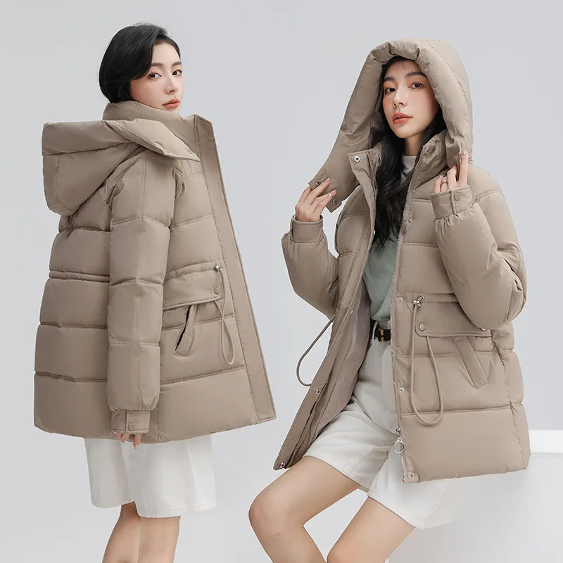 

Female Cotton Overcoat Casual Loose Outwear Big Pocket Down Cotton Coats Women Windproof Hooded Puffer Parkas Long Winter Jacket
