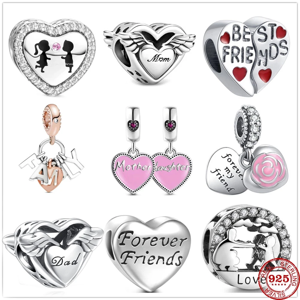 

2022 New Hot Sale 925 Sterling Silver Family Mom Love Best Friend DIY Beads Fit Original Pandora Charms Bracelet Jewelry Gift