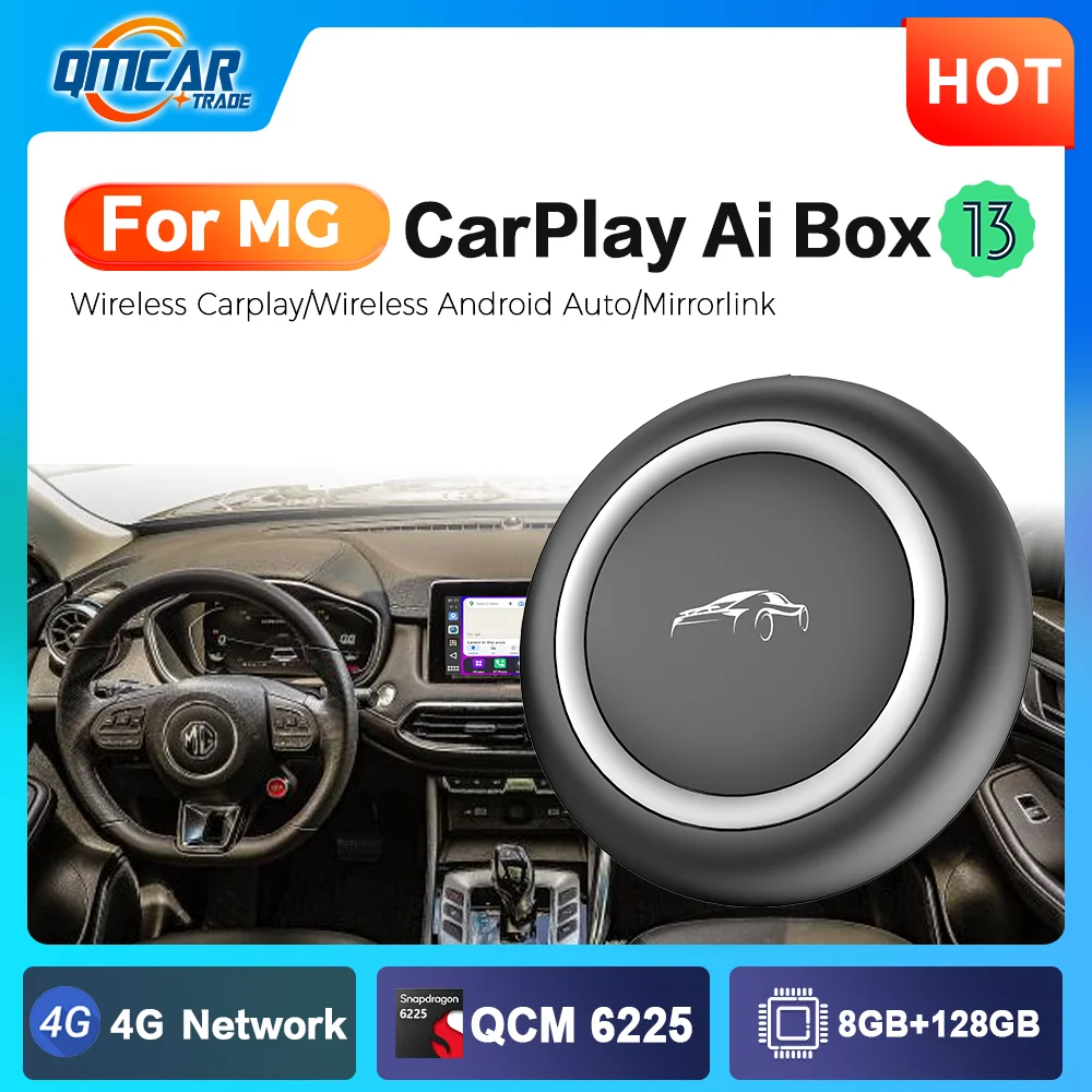 

ТВ-приставка Carplay Android 13, беспроводной адаптер Carplay QCM6225 8 ГБ + 128 ГБ для MG MG3 MG4 MG5 RX5 Astor Hector HS