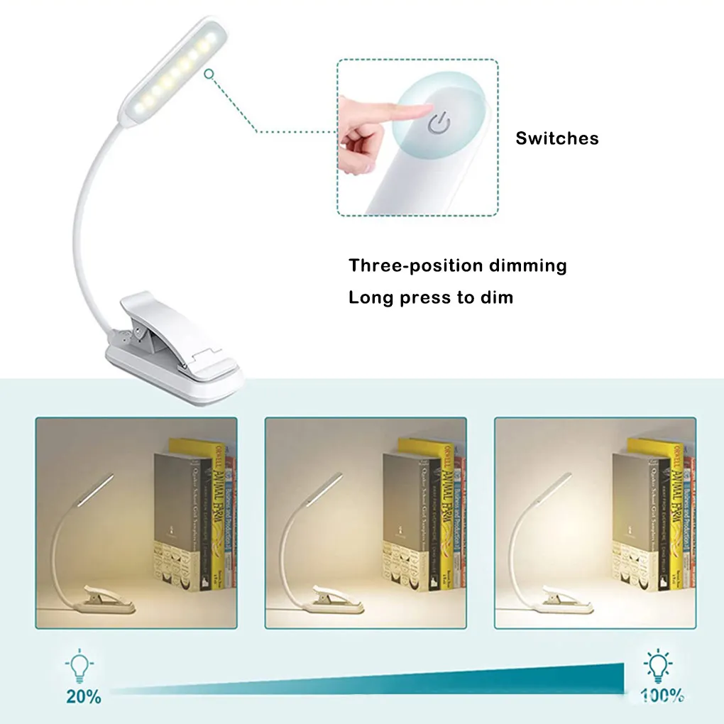 

LED Reading Light Device Universal USB Rechargeable Clip Lamp Tabletop Lamps