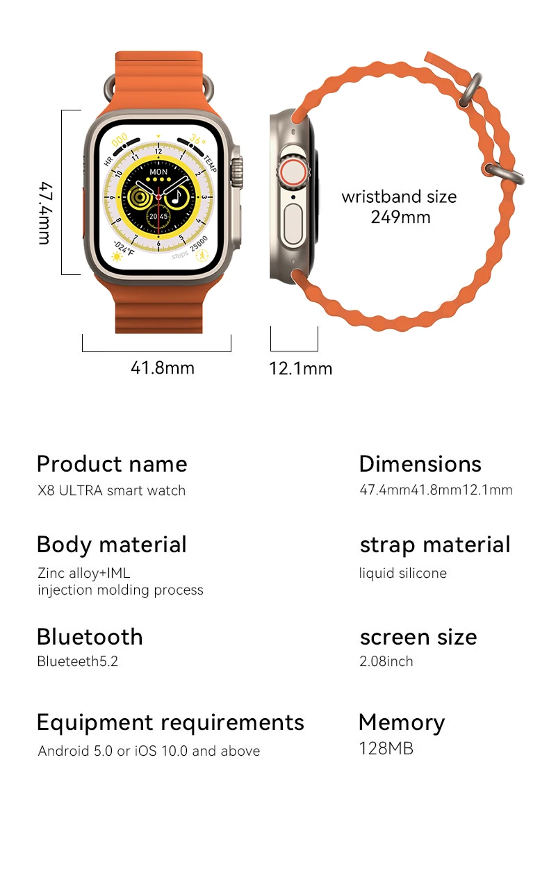 2023 Smart Watch Ultra Series 8 NFC 49mm Smartwatch Men Women Bluetooth Call Waterproof Wireless Charging HD Screen for Apple