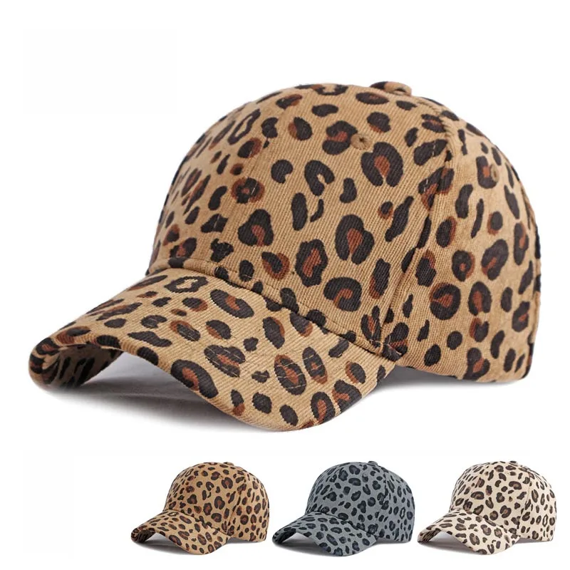 Women Winter Hat Leopard Pattern Corduroy Baseball Cap Men Retro Snapback Hip Hop Hat Accessories Cotton Plain Pattern Warm Hats