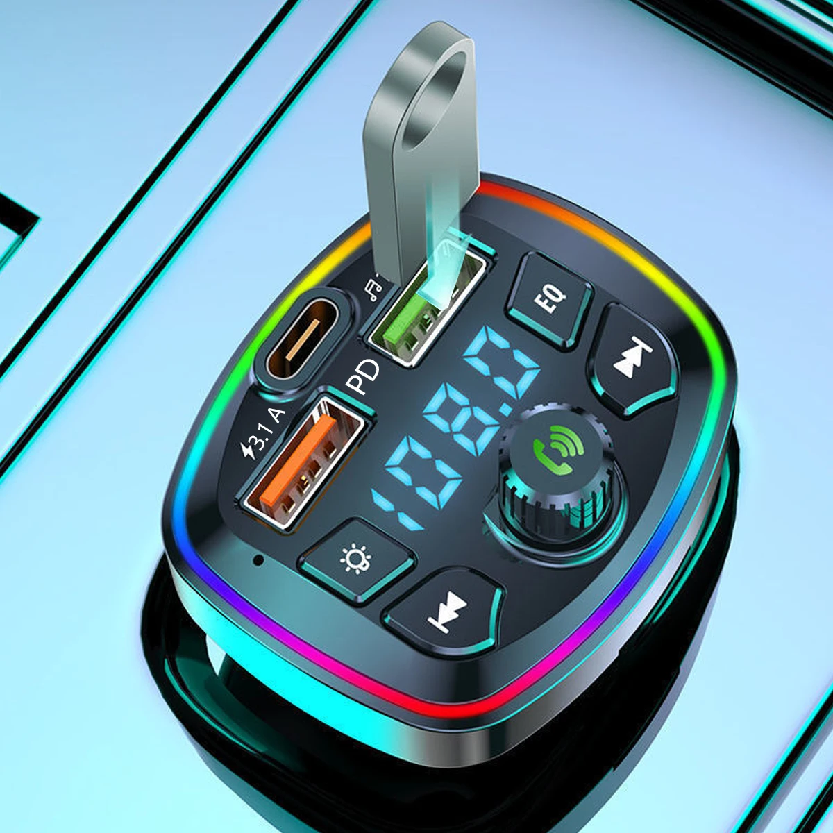 Black ABS Car Bluetooth MP3 Player with Dual USB Fast Charging