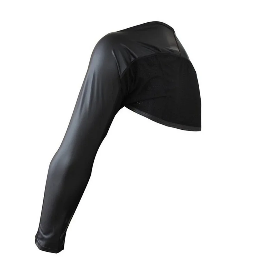 Men Faux Leather Chest Harness Cropped Tops Lingerie Shawls Sexy Long Sleeve Leather Club Party Black Stage Performance Costumes