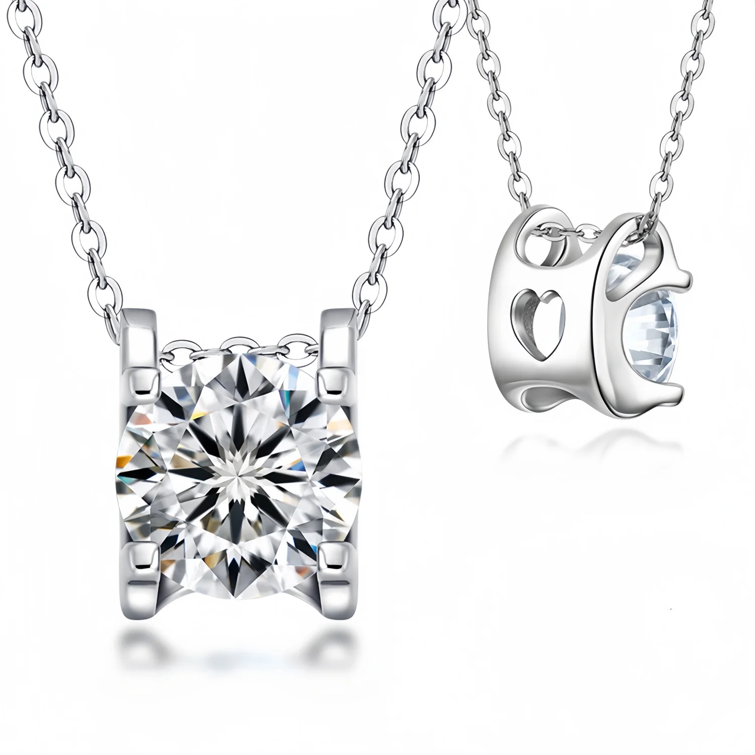 Moissanite Pendant Necklace for Women, 1-2CT 925 Sterling Silver D Color Necklace with Certificate of Authenticity