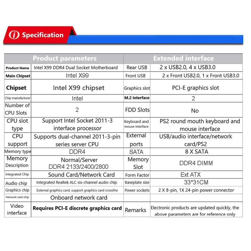 X99 Dual-Socket Motherboard Mining Motherboard LGA 2011-3 Dual CPU DDR4 Memory Slot PCI-E 16X SATA2.0 NVME M.2 Interface best gaming motherboard for pc