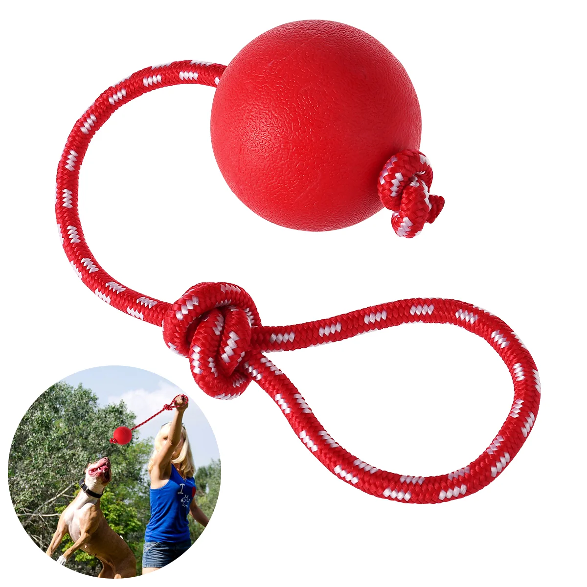 

Safe Ergonomic Interactive Toy Dog Ball On String For Training Exercising Pets Solid Rubber Ball With Rope Launcher Thrower
