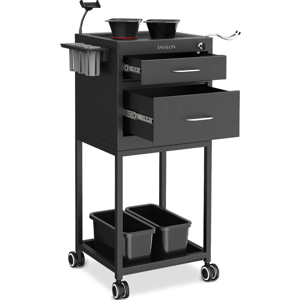 New Upgrade Salon Metal Trolley Cart for Salon Station-Space Saving Rolling Cart with 2 Magnetic Bowls&ndash; Beauty