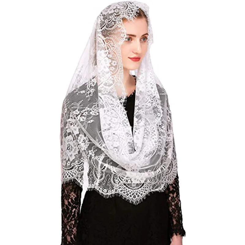 

Women Black and White Catholic Veil Mantilla Retro Lace Floral Bridal Shawl Scarf