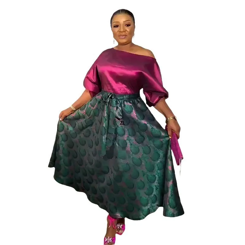 

2024 Summer African Clothes for Women 2 PCS Sets Tops and Skirts Suits Dashiki Ankara Outfits Gown Plus Size Wedding Party Suit