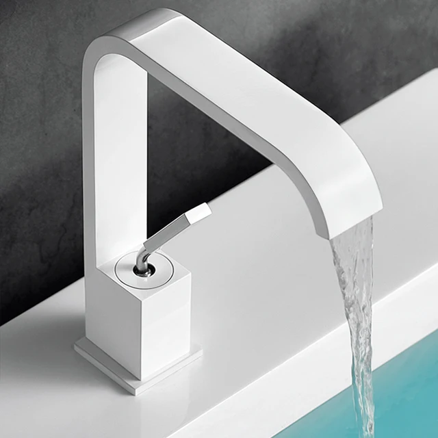 TOLM สีขาวเย็นและร้อนน้ําตกทองเหลืองสีดํา Chrome สีขาวอ่างล้างหน้าก๊อกน้ําก๊อกน้ําดาดฟ้าติดตั้งเดี่ยวน้ําตก TAP 5