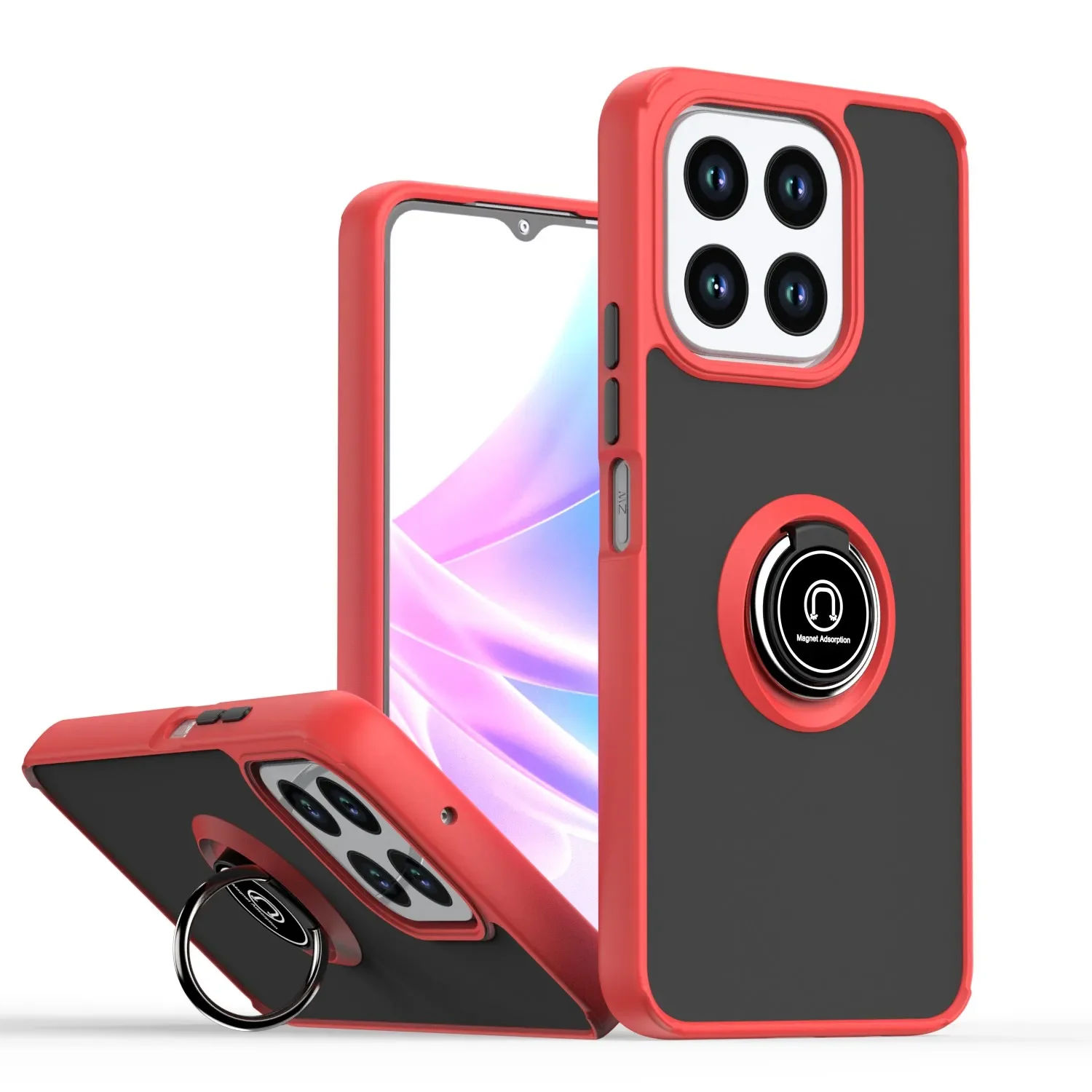 Enhanced Armor Matte Case with Magnetic Ring Stand Holder - Shockproof Protective Cover