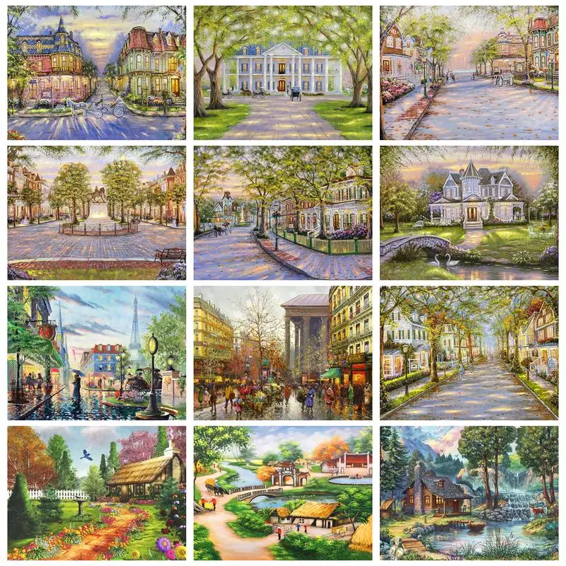 

RUOPOTY Diamond Painting House Landscape Full Round/Square Embroidery Cross Stitch Mosaic Decor For Home