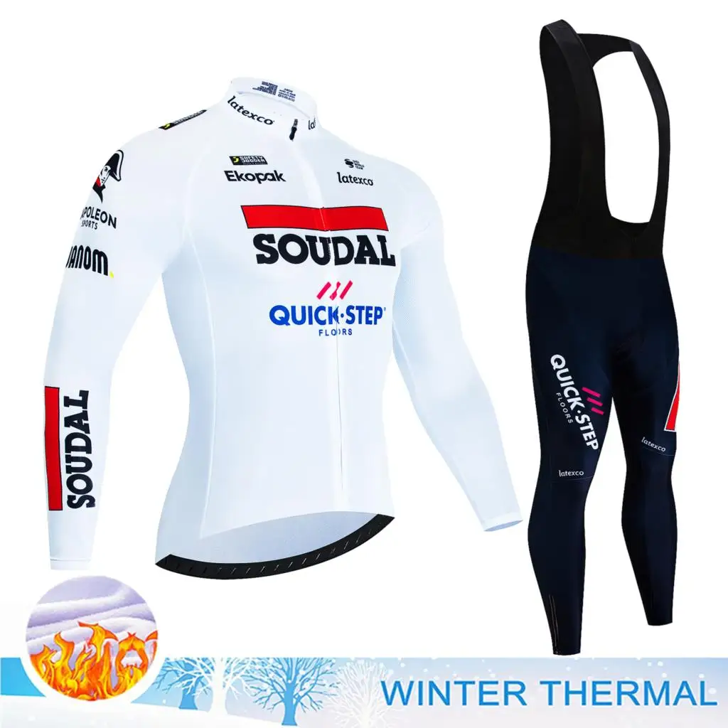 

Jersey Cycling Men's Mtb Clothing Bikes Soudal Quick Step Set Thermal Clothes Road Bike Uniform Man Male Retro Winter Fleece Bib