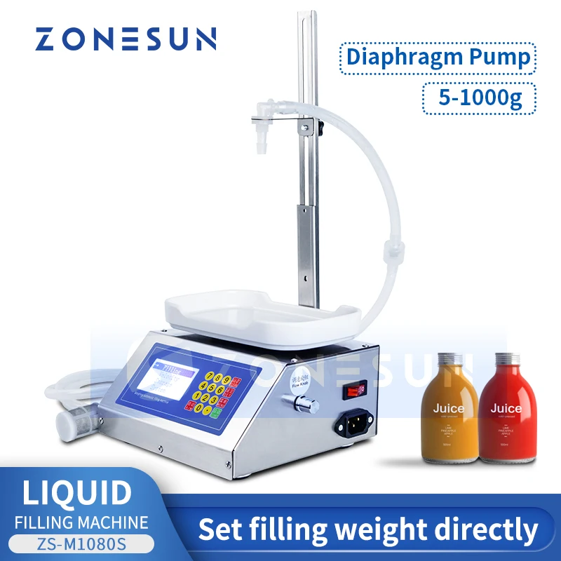 

ZONESUN M-1080s Weighing And Filling Machine Single Head Small Mineral Water Juice Soy Milk Oil Liquid Bottle Vial