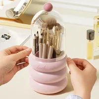 360° Rotating Makeup Brushes Holder With Lid Lipstick Organizer Cosmetic Storage Make Up Tools Box Jewelry Pencil Case Container 2