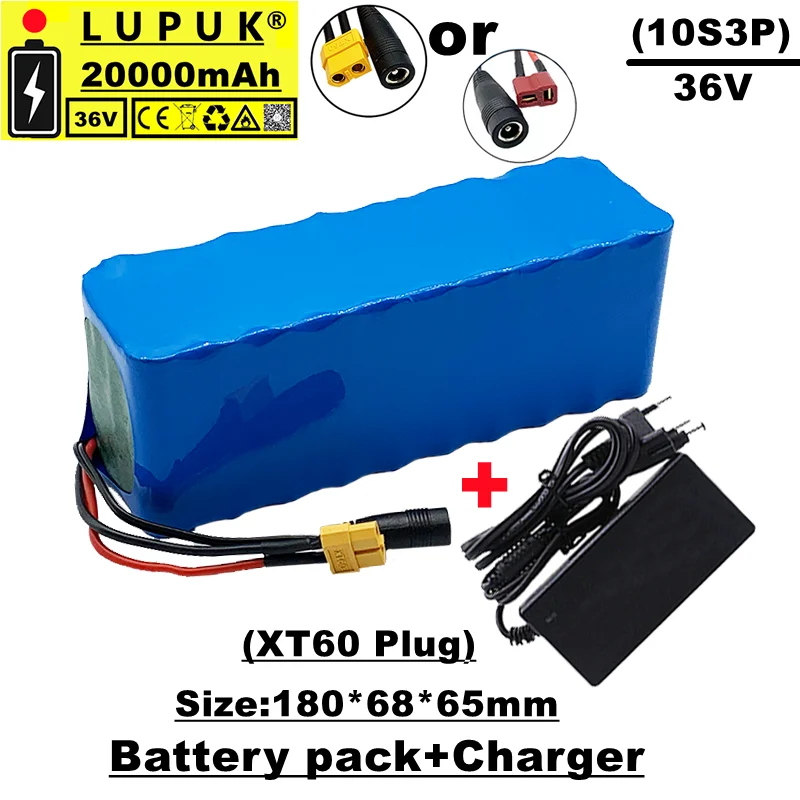 

Lupuk-36v lithium ion battery pack, 10s3p, 20Ah, dc+xt60 connector,suitable for electric bicycles and scooters,equipped with BMS