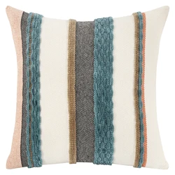 Boho Striped Chenille Throw Pillow Cover (18x18 Inch) - Decorative Square Cushion Cover - 450mm*450mm (Blue)