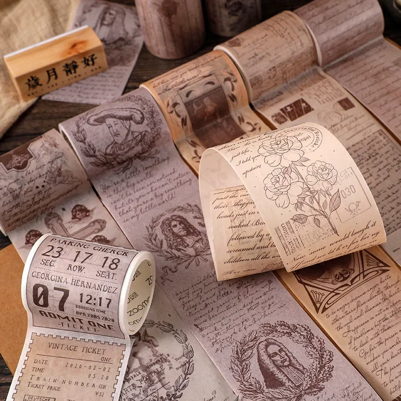 Decorative Stickers European Vintage Plant Washi Tape Stickers Junk Journal Angel Decorative Masking Tape Retro Diary Album Scrapbooking Material