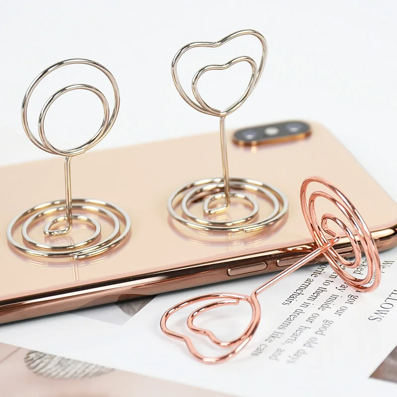 10/15pcs Metal Love Heart Card Holders Rose Golden Table Number stand Place Card Photo Message Clip Wedding Party Table Decor