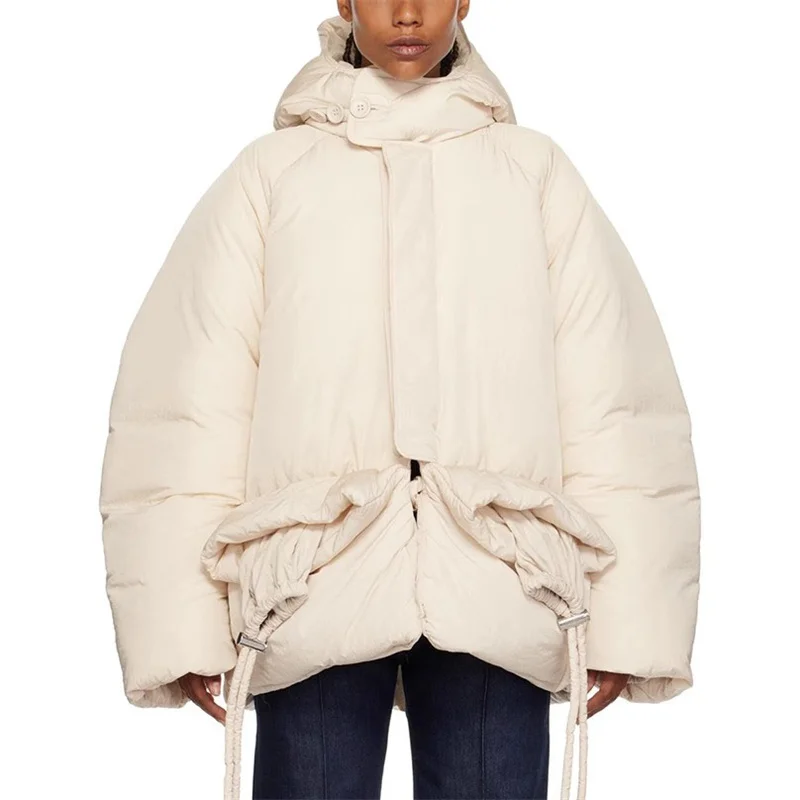 

Winter jacket for women 2023 New Korean Fashion Hood Long sleeved down jacket Drawstring waist Down cotton jacket y2k Outerwear