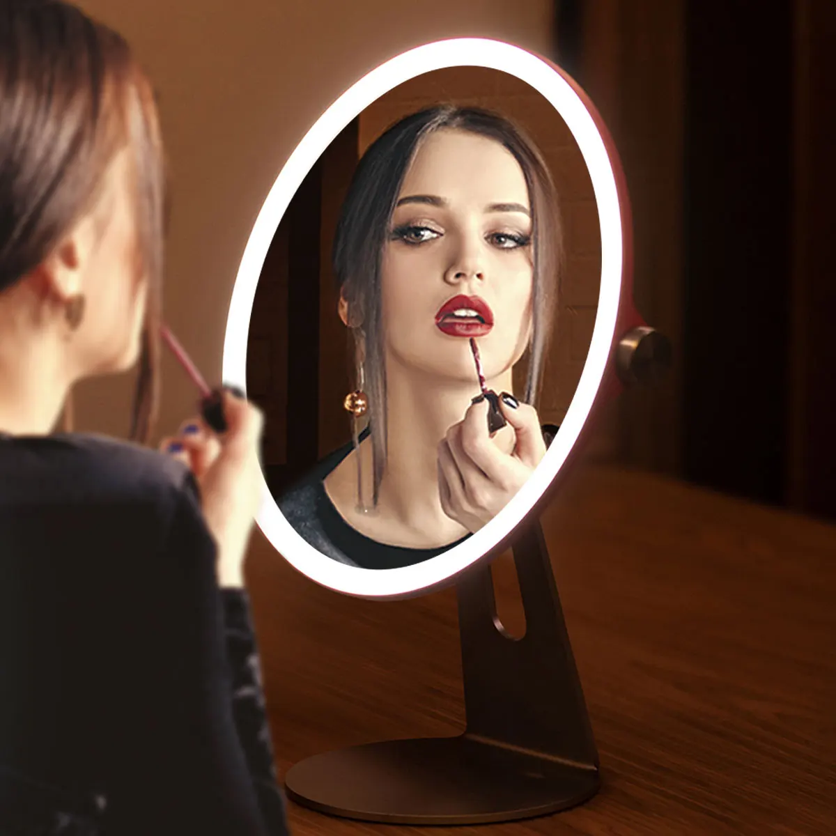 

Lighted Makeup Mirror LED Desktop High-End Makeup Mirror USB Charging Stepless Dimming Eye Protection Lamp Ladies Birthday Gift