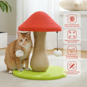 Mushroom Cat Scratching Post, Cat Scratcher Cute with 100% Sisal Covered Scratching Post & Pompoms Cat Toy, Mushroom Cat Post 2