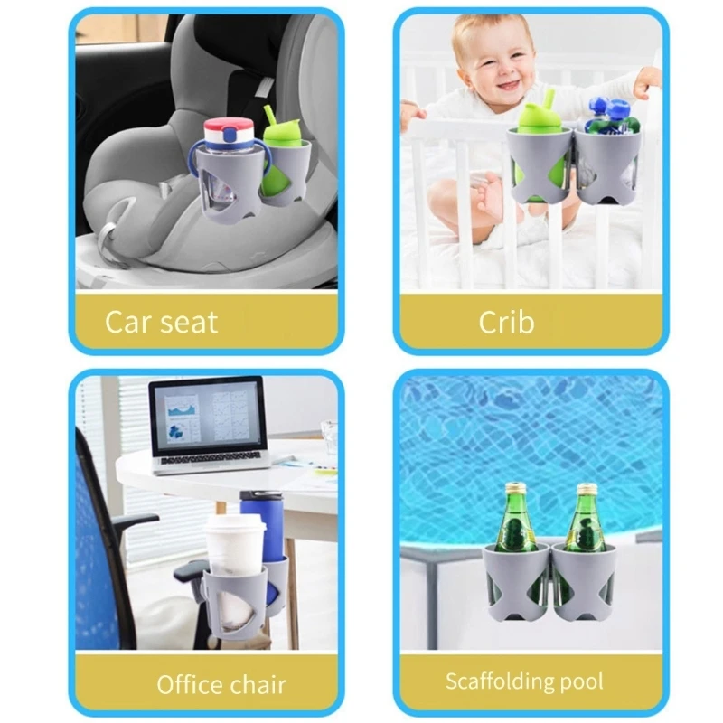 Universal Child Cup Holder 2-Slot Designing Organsier for Majority of Carseat Models and Baby Strollers Gray