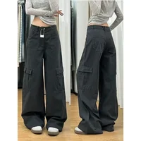 American High Street Retro Work Pants Jeans Women Early Autumn High Waist Loose Wide Leg Casual Straight Leg Long Trousers
