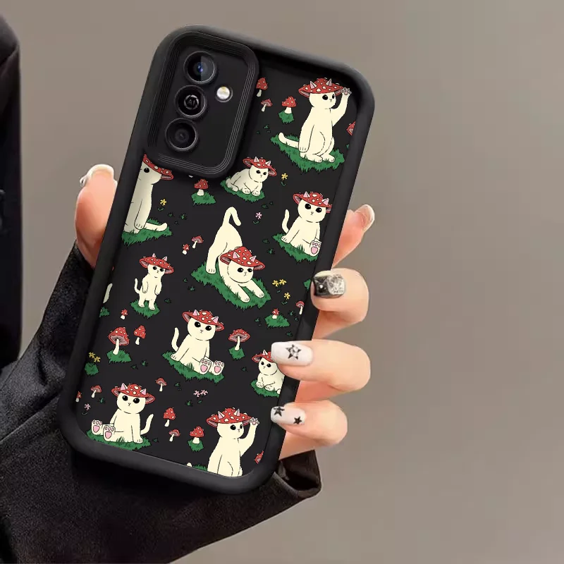 Whimsical Cartoon Cat & Mushroom Silicone Phone Case - Soft and Protective Cover
