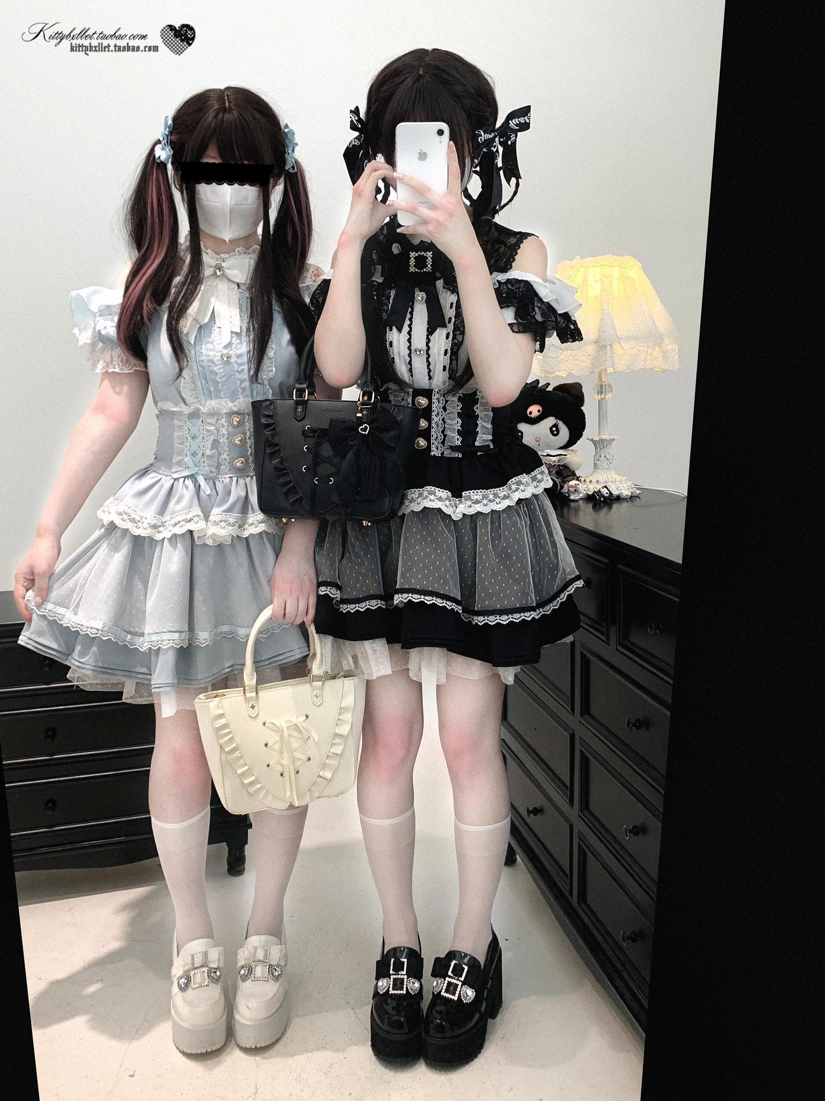 Original Japanese Mines Style Lace Patchwork Puffy High Waist Heart Buckle Bow Sweet Versatile A-line Short Skirts Women Summer