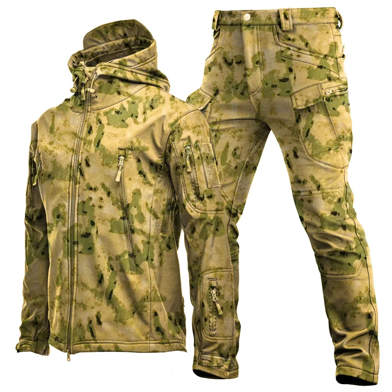 Herren Outdoor Shark Skin Softshell-Jacken-Set, Frühling, Herbst, Winter, Militär, winddicht, atmungsaktiv, mit Fleece gefüttert – Detail 10