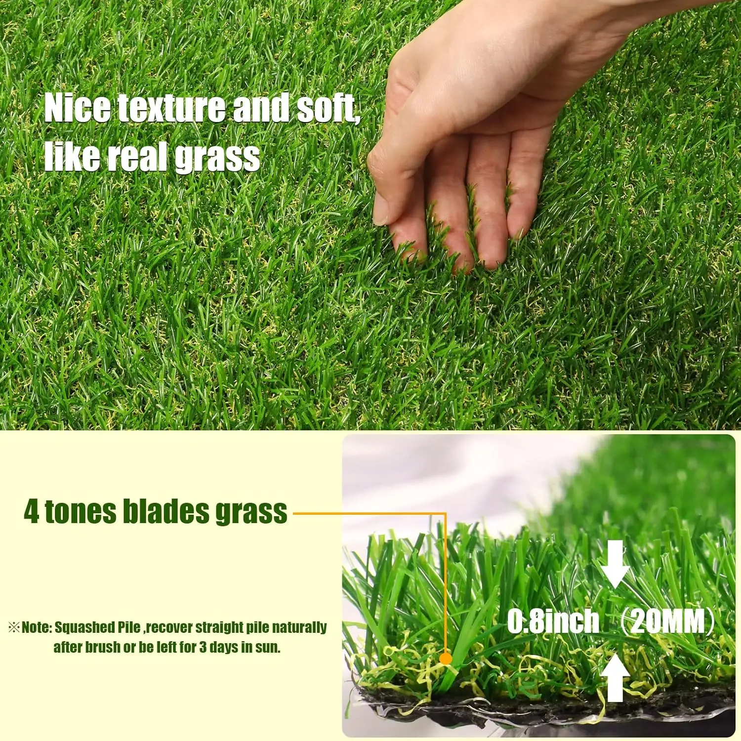 Artificial Grass, Realistic Turf, Indoor Outdoor Artificial Synthetic Grass Rug, Fake Grass Carpet Patio Mat for Dogs