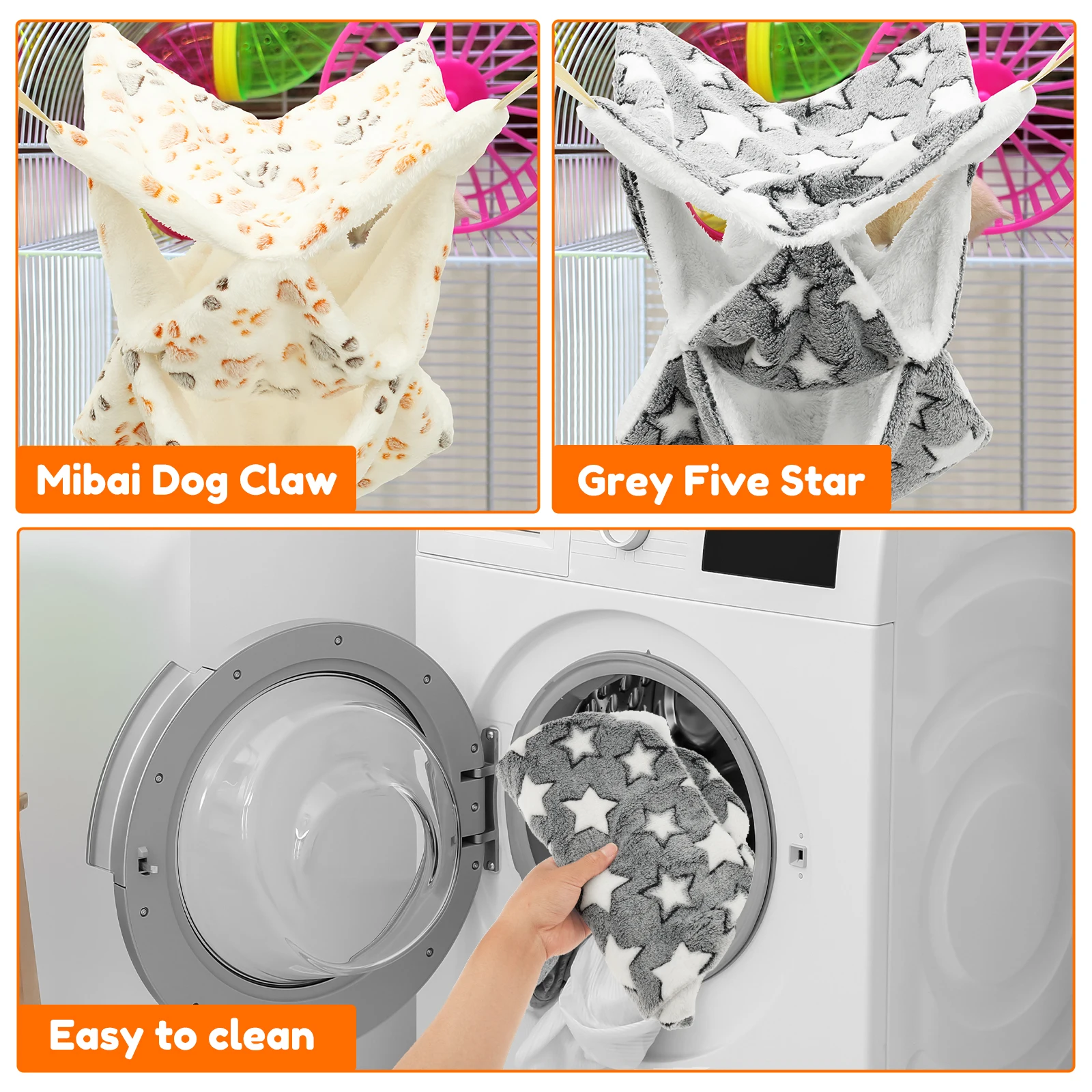 2Pcs Ferret Hammock Flannel 3 Tiers Hamster Hammock Small Pet Cage Accessories Plush Warm Bed Sleeping Bag for Guinea Chinchilla