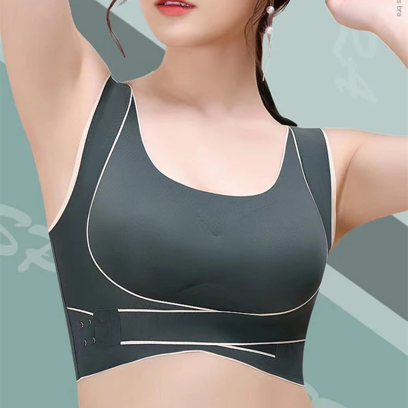 Reggiseno sportivo da donna senza cuciture con chiusura frontale, senza ferretto, sottile, push-up, regolabile, per uso quotidiano. - immagine 3