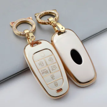 현대 소나타 Nexo DN8 Santa Fe TM Tucson NX4 Staria Ioniq 쉘 홀더, 자동차 열쇠 고리 케이스 커버 2020 2021 2022 4/5/7 버튼