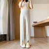Thin Summer Pregnant Woman Belly Pants 2024 New Fashion Front Split Maternity Empired Trousers Solid Color Pregnancy Boot Cuts 4