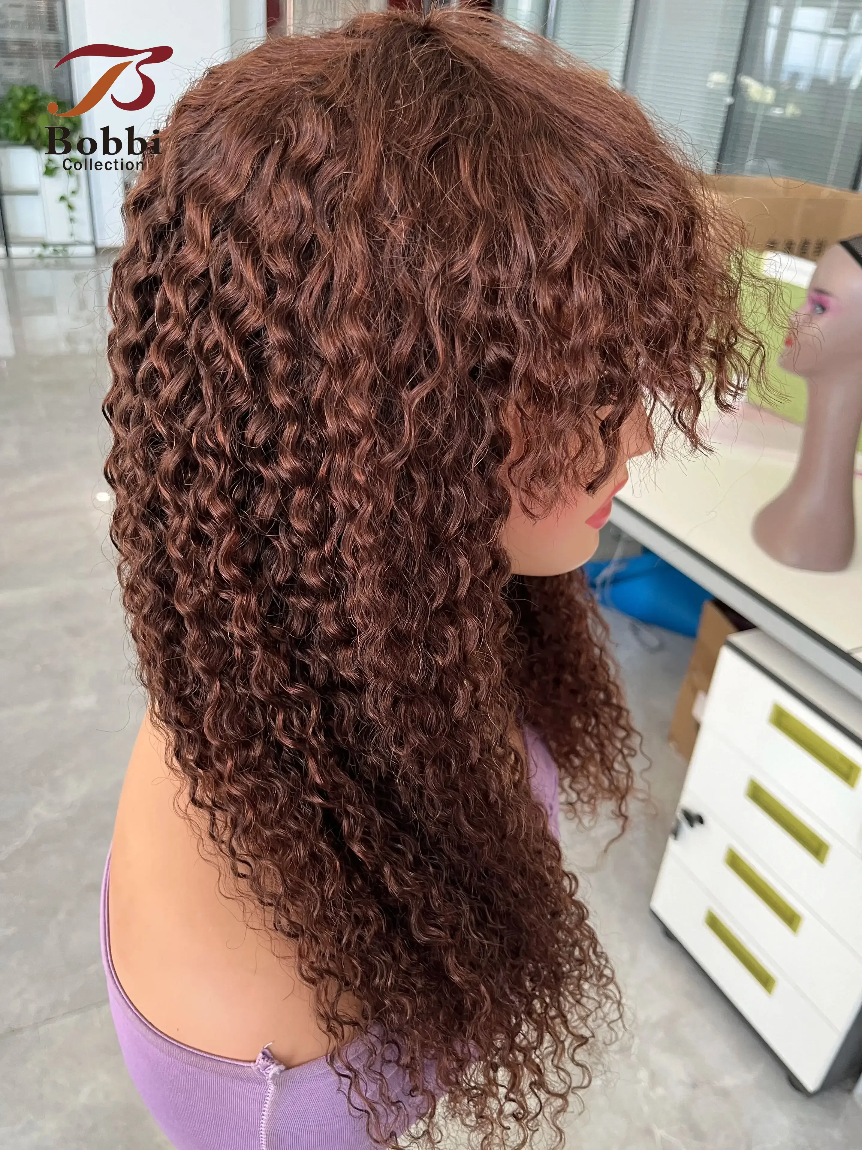 250% Density Jerry Curly Human Hair Wigs Bang Full Wig Brown Black Machine Made Non Lace Wig Fringe Bobbi