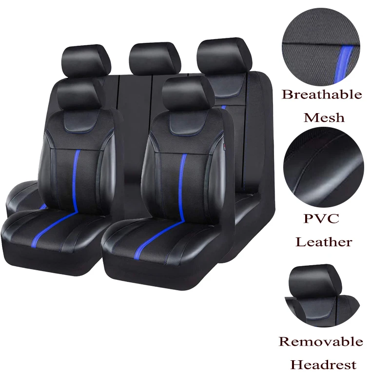 AUTOKING PU-Leder und Netzstoff Universeller Autositzbezug-Set Autozubehör Unisex Passend für die Meisten PKW SUV Van LKW Sitzkissen – Detail 3