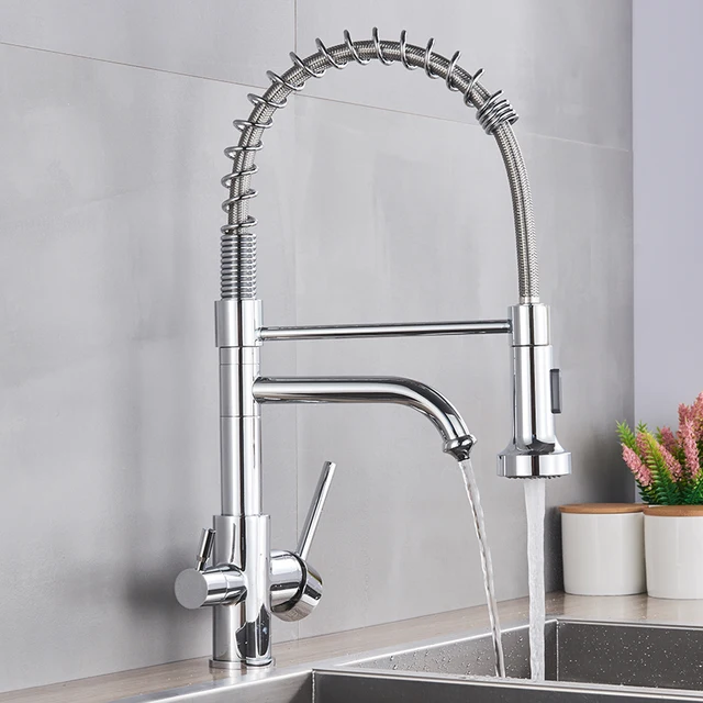 Rubinetto Cucina Girevole 360° Con Doccia Estraibile - Lega Di Rame, 2 Modalità Getto, Cromato - Foto 2