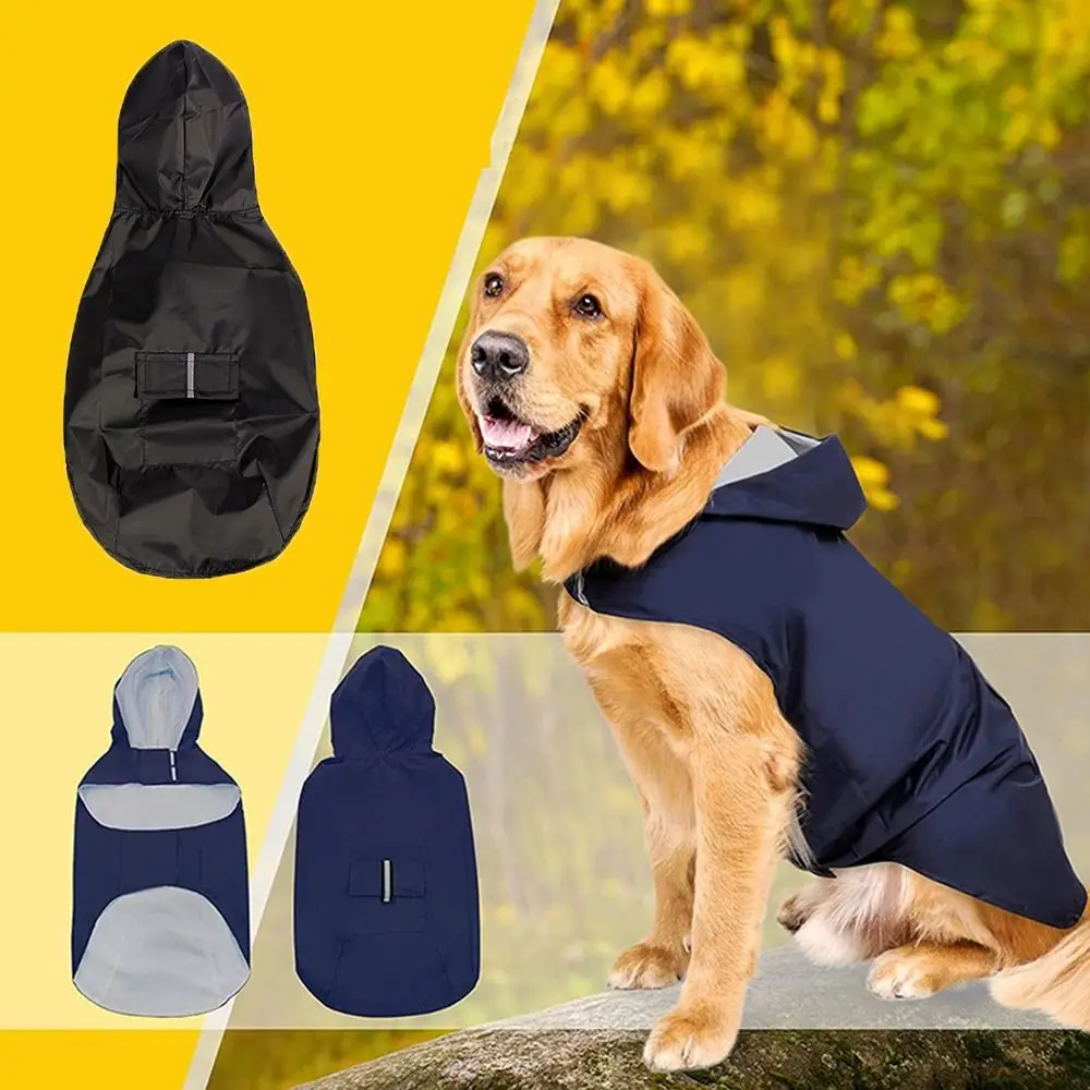 

Waterproof Dog Raincoat with Reflective Stripe Lightweight Pet Rain Hooded Poncho Jacket Adjustable Paste Button