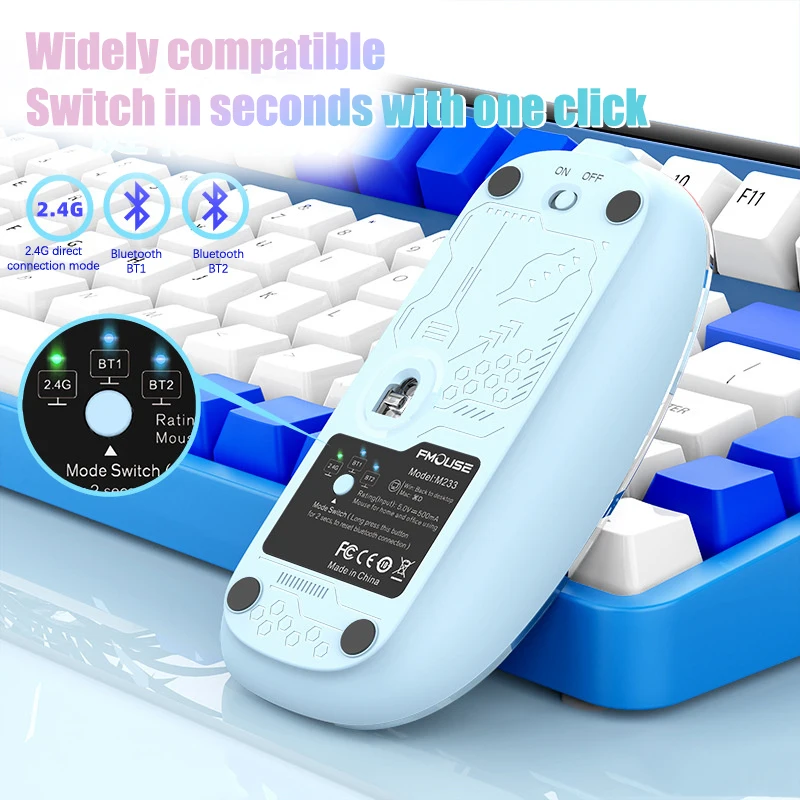 M233Transparent Magnetic Mouse Triple Mode 2.4G Bluetooth 