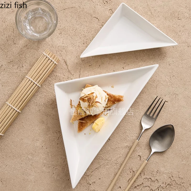 Pure White Triangular Ceramic Dinner Plate Dessert Snack Plate Sushi Restaurant Molecular Cuisine Specialty Tableware