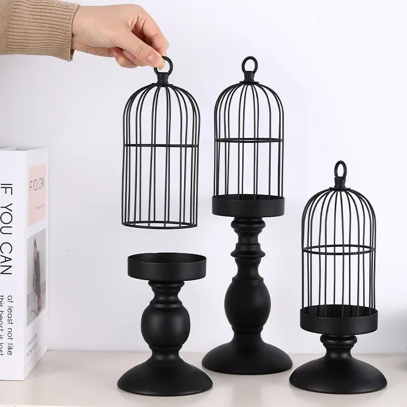Creative Metal Candle Holder Retro Bird Cage Candlestick Dining Tables Centerpieces Crafts Wedding Party Home Decoration