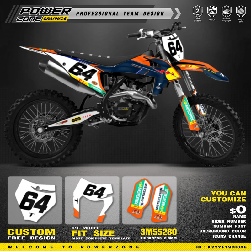 PowerZone Custom Team Graphics Backgrounds Decals Stickers Kit For KTM SX SXF MX 19-22  EXC XCW Enduro 20-23 125 to 500cc 55