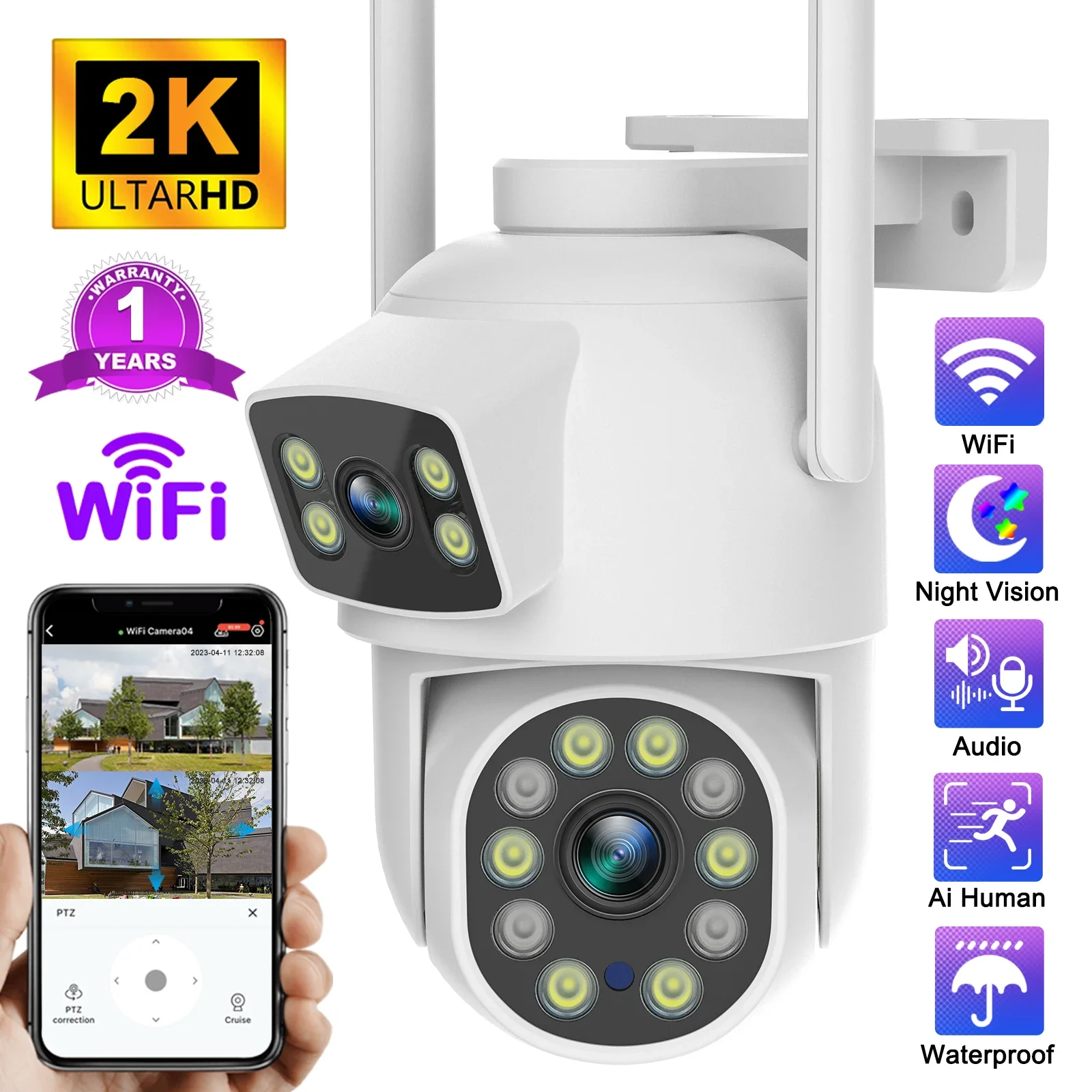 

Ip-камера видеонаблюдения, 6 МП, Wi-Fi, двойной экран