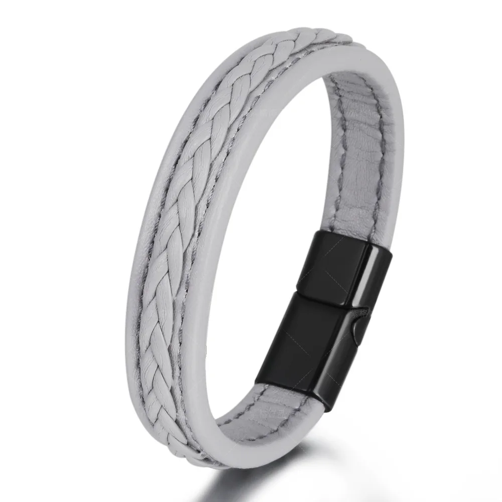 Trendy Leather Bracelets Men Stainless Steel Braided Rope Bracelets